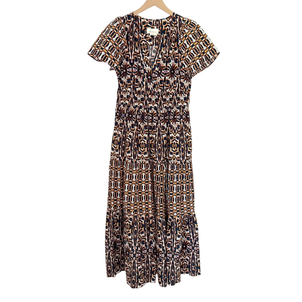 Anthropologie Somerset Maxi Dress Navy Orange Geometric Print Size M - Picture 5 of 10